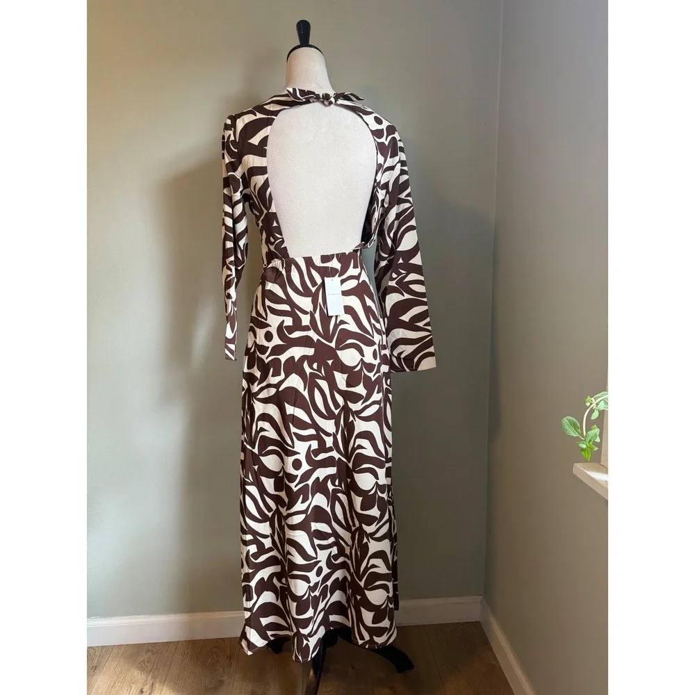 Abercrombie & Fitch Brown Twist  Cutout Open Back Maxi Dress S P Boho whimsi Y2k